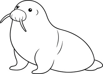 Playful Walrus Vector Illustration for Kids Fun Coloring Adventure
