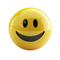 Fototapeta premium A shiny yellow smiley face icon radiating joy and positivity, perfect for expressing happiness in various designs and projects., isolated on a transparent background.