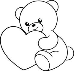 Heartfelt Teddy Bear Hugging a Heart Vector Art for Children to Color
