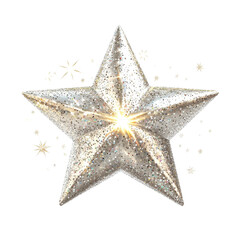 Fototapeta premium A sparkling silver star design with glitter and bright light, perfect for festive decorations and celebration themes., isolated on a transparent background.