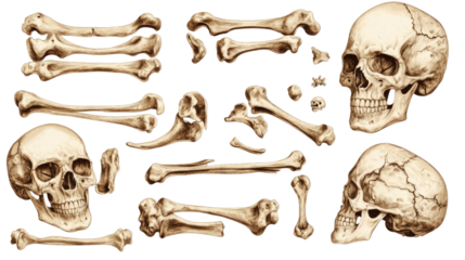 Isolated human skull on black background showcasing anatomy and details for a spooky, medical theme