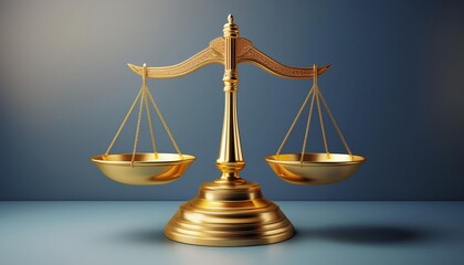Gold balance scale on blue background, symbolizing justice and equality.