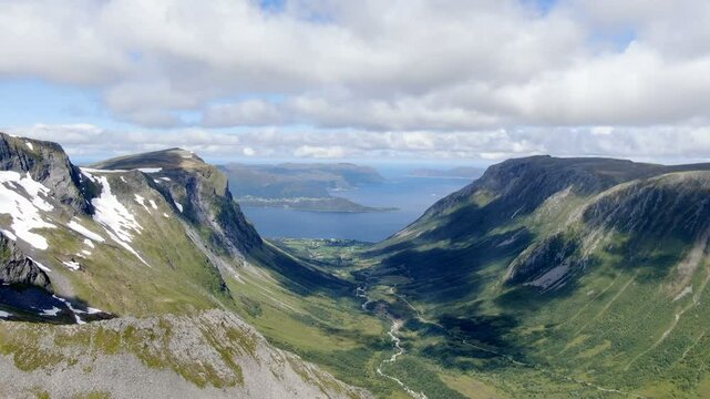 Aerial view of Nordre Vartdal and surrounding mountains in &Oslash;rsta, Norway