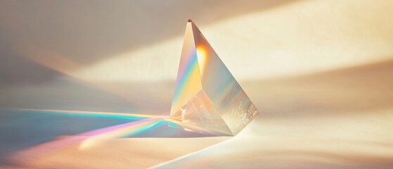 A triangular prism is sitting on a white surface