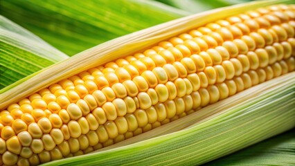 A close-up stock photo of a fresh whole ear of corn, corn, maize, organic, agriculture, farm, harvest, ripe, yellow, husk