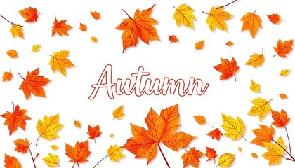 With the arrival of autumn, the fallen leaves begin to disperse. Autumn is written in the middle of the picture. pattern drawing.