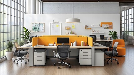 Personalized Workstation: A modern office with customizable workstations where each employee has tailored furniture and decor. Desks can be adjusted, personalized lighting settings, and storage soluti