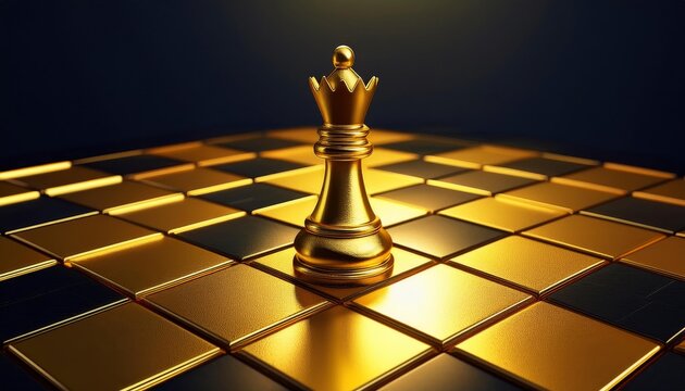 Golden chess piece on a chessboard, symbolic of strategy and competition.