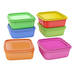 Colorful plastic storage containers perfect for organizing and storing food items in a kitchen., isolated on a transparent background.