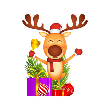 recommend clip art: Vector illustration of Christmas reindeer with gift boxes on transparent background