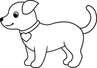 Puppy Love with Heart Collar Vector Illustration Perfect for Kids Coloring
