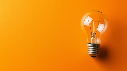 A view of the light bulb idea concept in top view with an orange background in 3D.