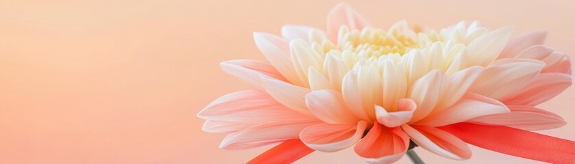 Fototapeta premium A flower with a red ribbon is the main focus of the image