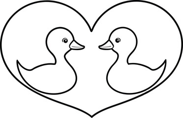 Adorable Ducks Sharing a Heart Vector Illustration for Kids Coloring Fun
