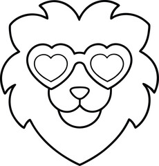 Heart Shaped Glasses Lion Vector Illustration for Kids Creative Coloring
