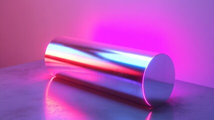 A silver cylinder with a purple hue