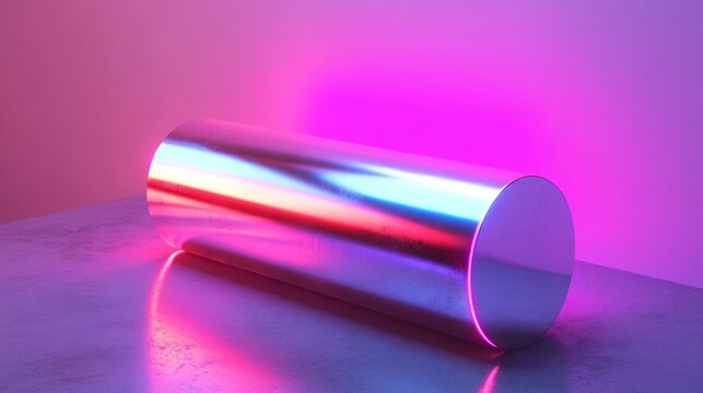 A silver cylinder with a purple hue
