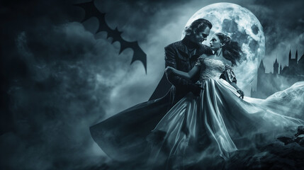 Obraz premium Romantic girl and boy in night view