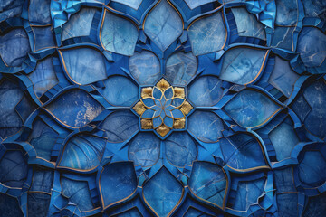 Abstract Islamic design background, bright blue color palette.