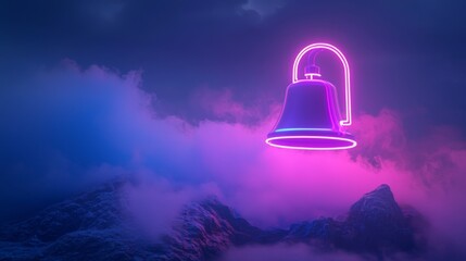 The neon light bell icon features pink and blue neon lights. The logo is isolated on a black background.