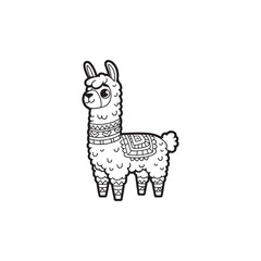 Cute and Friendly Llama with Baby Alligators - Vector Cartoon.