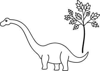 Playful Dinosaur Reaching for Tree Snacks Vector Illustration for Kids
