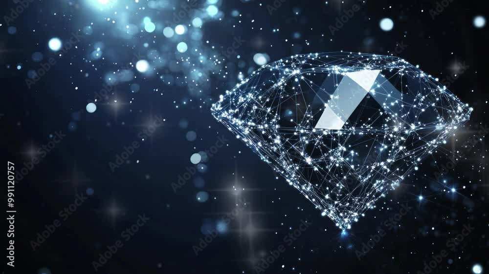 Wall mural abstract image of a diamond in the form of a starry sky or space, consisting of points, lines, and s