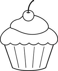 Cupcake Delight with Cherry on Top Fun Vector Art for Kids Coloring
