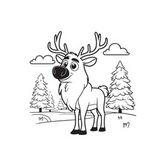 Cute Deer with Baby Alligators - Vector Cartoon Character.