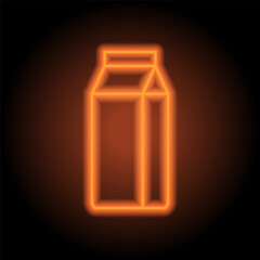 Milk package logo simple icon vector. Flat design. Orange neon on black background