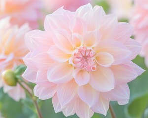 Fototapeta premium A pink flower with a yellow center is the main focus of the image