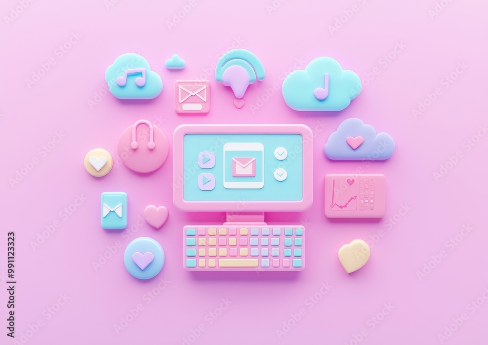 Aufkleber 3d render for ui-ux design concept. smartphone connections coding. minimal cartoon user interface de