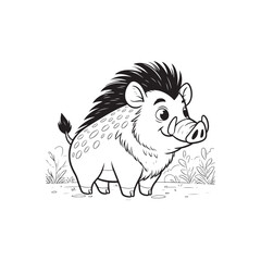 Adorable Cartoon Warthog and Baby Alligators - Cute Vector Illustration.