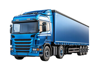 A blue semi truck with a trailer