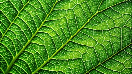 Obraz premium Macro shot of vibrant green leaf texture, close-up , nature, plant, foliage, close up, texture, green, leaf, background, environment