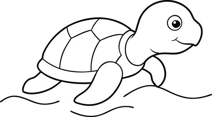 Adorable Baby Turtle Crawling Vector Illustration for Kids Coloring Fun

