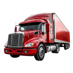 A red semi truck with a white background