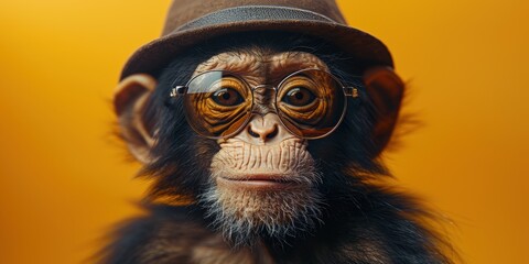 Chimpanzee in Hat and Glasses