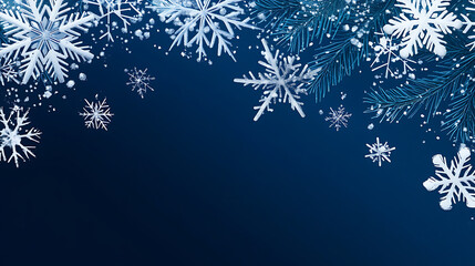 Minimalistic Christmas background with a gradient of icy blues and white snowflakes