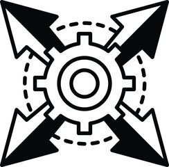 A gear with four arrows pointing in different directions