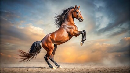 Beautiful horse rearing on hind legs in a majestic pose, Horse, rearing, beautiful, graceful, powerful, stallion, equine, animal