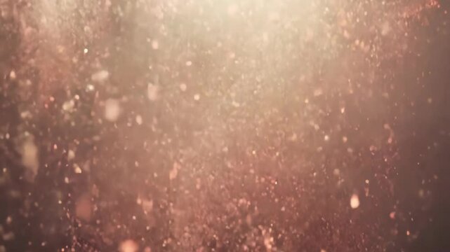 Christmas pink golden luxury abstract bokeh background. Glitter lights and sparkles motion animation. Magic festive backdrop with copy space for holiday, birthday, New Year. Mocha Mousse