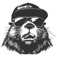 Logo, vector style, black and white, simple design of an angry beaver wearing sunglasses  © RABBI