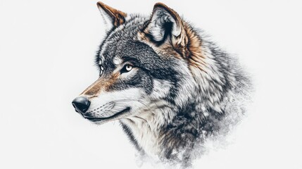 Fototapeta premium Close-up portrait of a wolf with a white background.