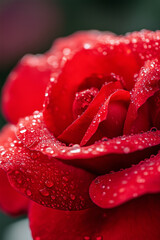 Crimson Dewdrop: A single, crimson rose blooms with delicate raindrops clinging to its velvety petals, capturing the beauty of nature's artistry.