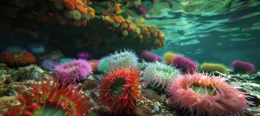 Naklejka premium Colorful Sea Anemones Underwater