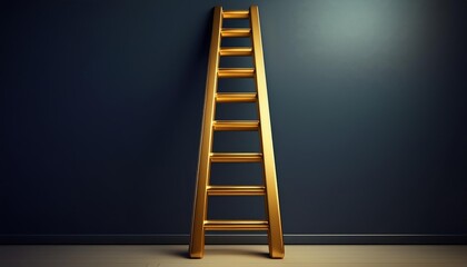 Golden ladder against a dark wall, symbolizing progress and elevation.