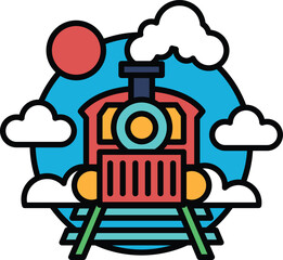 A train is shown with a red engine and a yellow caboose