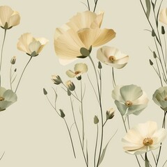 Delicate cream colored floral blossoms arranged in a serene and ethereal botanical display with soft pastel petals and lush greenery creating a tranquil and visually captivating composition