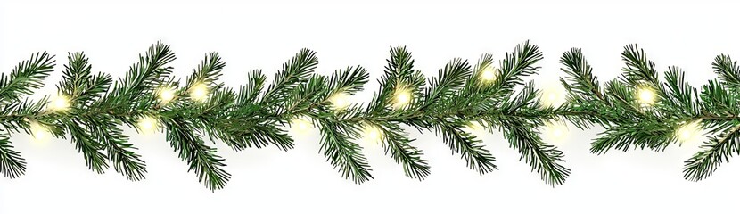 Obraz premium A seamless decorative christmas border with lights and coniferous branches set against a transparent background.